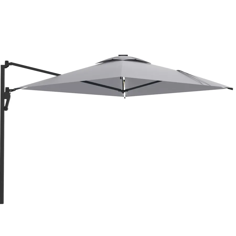 AECOJOY 10FT Large Patio Umbrella with Solar Lights, Rectangle Wall Mounted Outdoor Patio Umbrella, Grey