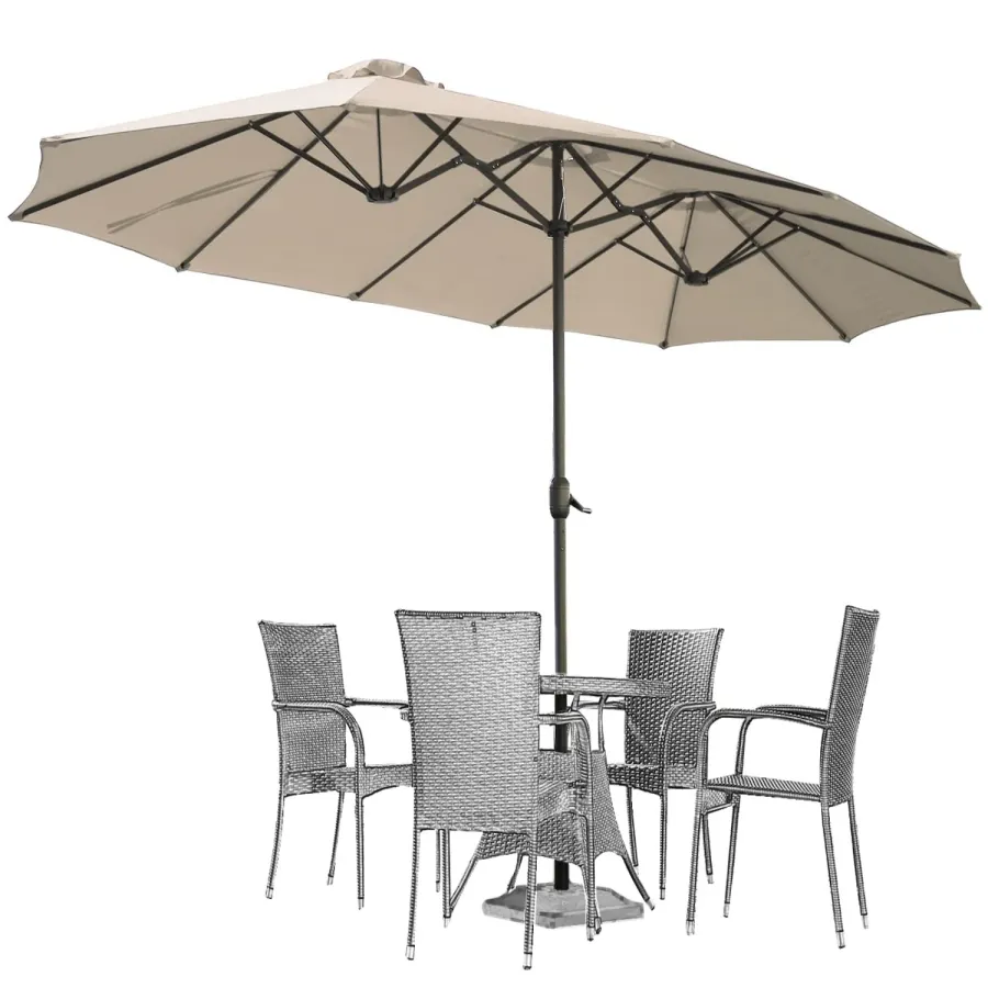 AECOJOY 15x9ft Double-Sided Patio Umbrella, Beige