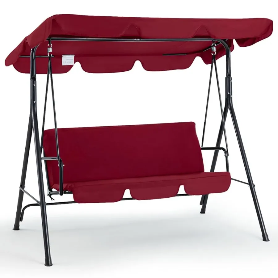 AECOJOY 3-Seat Outdoor Patio Swing Chair, Red