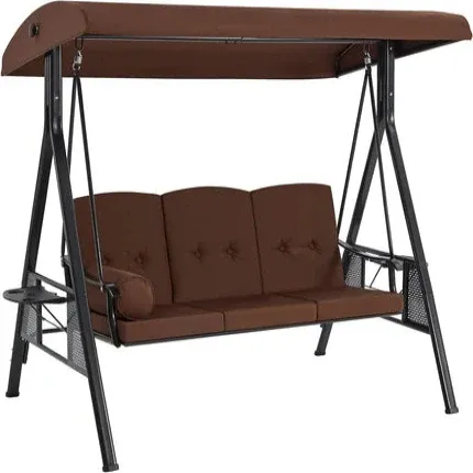 AECOJOY 3-Seat Porch Swings with Adjustable Canopy, Brown