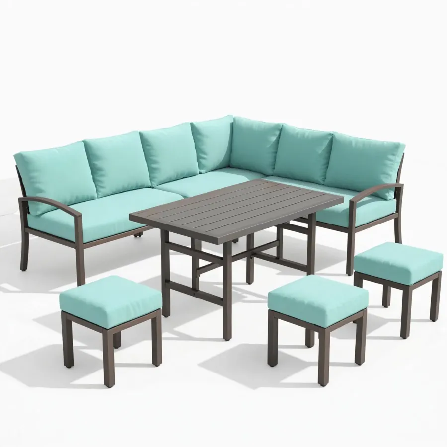 AECOJOY 7 Pieces Metal Outdoor Furniture Set, Light Green