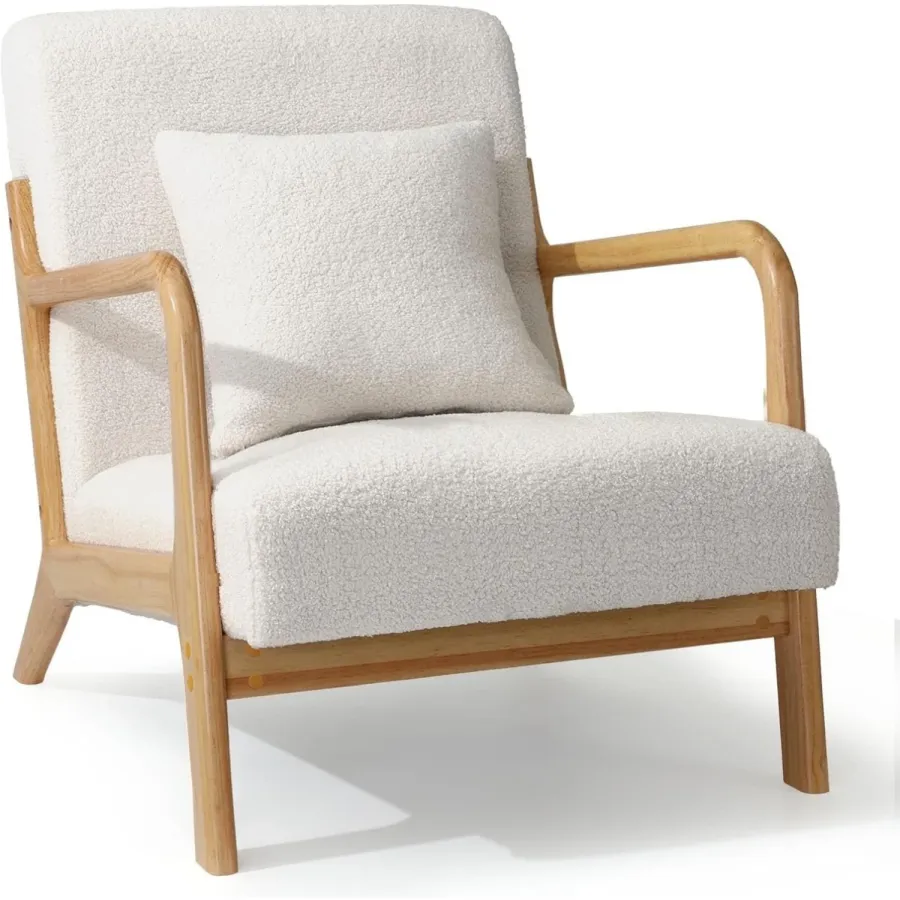 AECOJOY Mid Century Modern Accent Chair Lounge Reading Chair, White