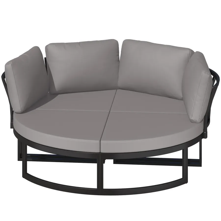 AECOJOY Patio Furniture Outdoor Round Daybed with Removable Cushions 4 Piece Sectional Sofa Set, Gray