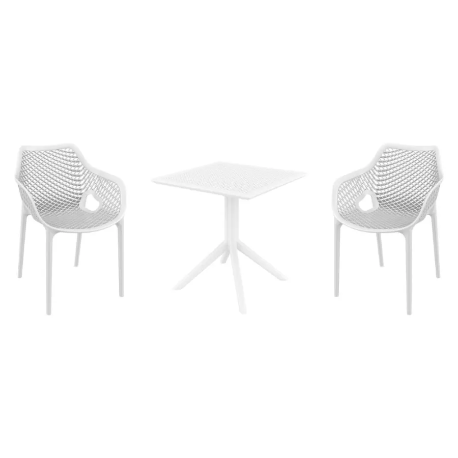 Siesta Air XL Dining Set with Sky 27" Square Table - White