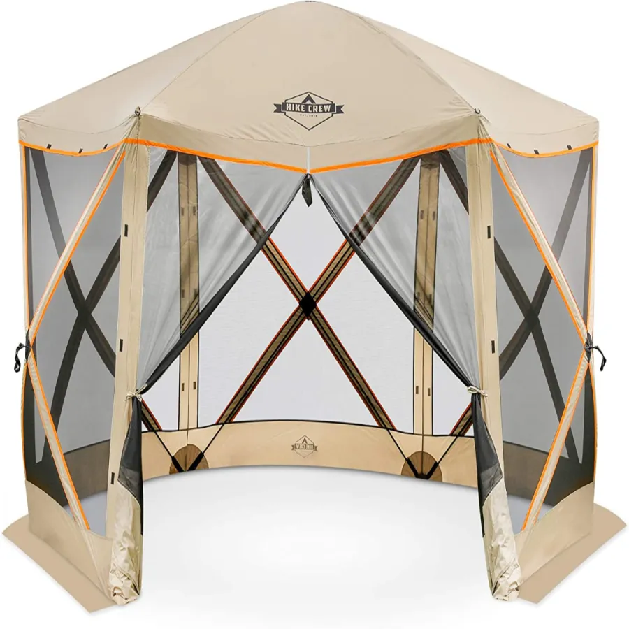Hike Crew 6-Panel Pop-Up Screen House Gazebo 140x140 Instant Setup, Black