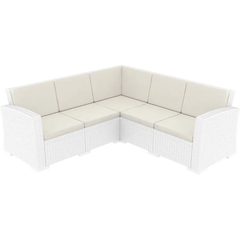WickerLook Monaco Corner Sectional 5 Piece - White