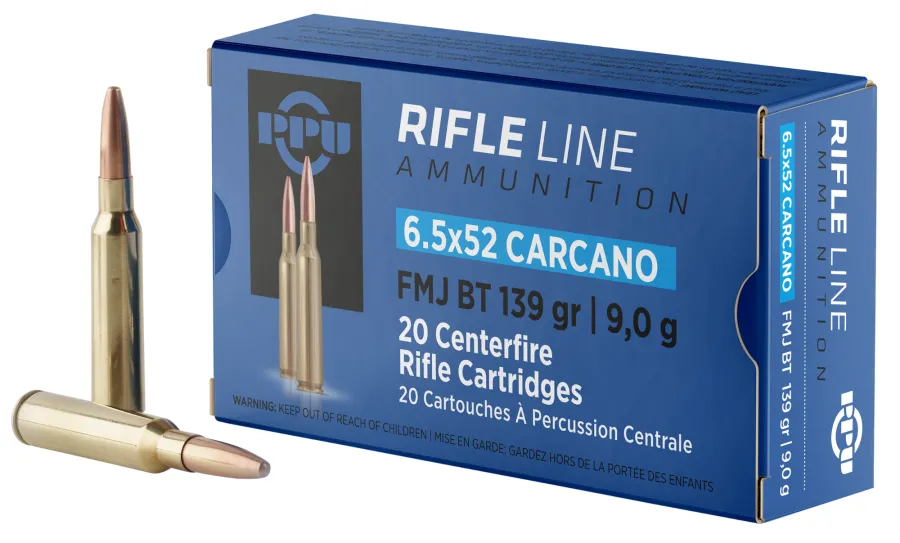 PPU 6.5x52 Carcano FMJ-BT 139 Grain 20 Per Box, 6.5x52mm Mannlicher-Carcano