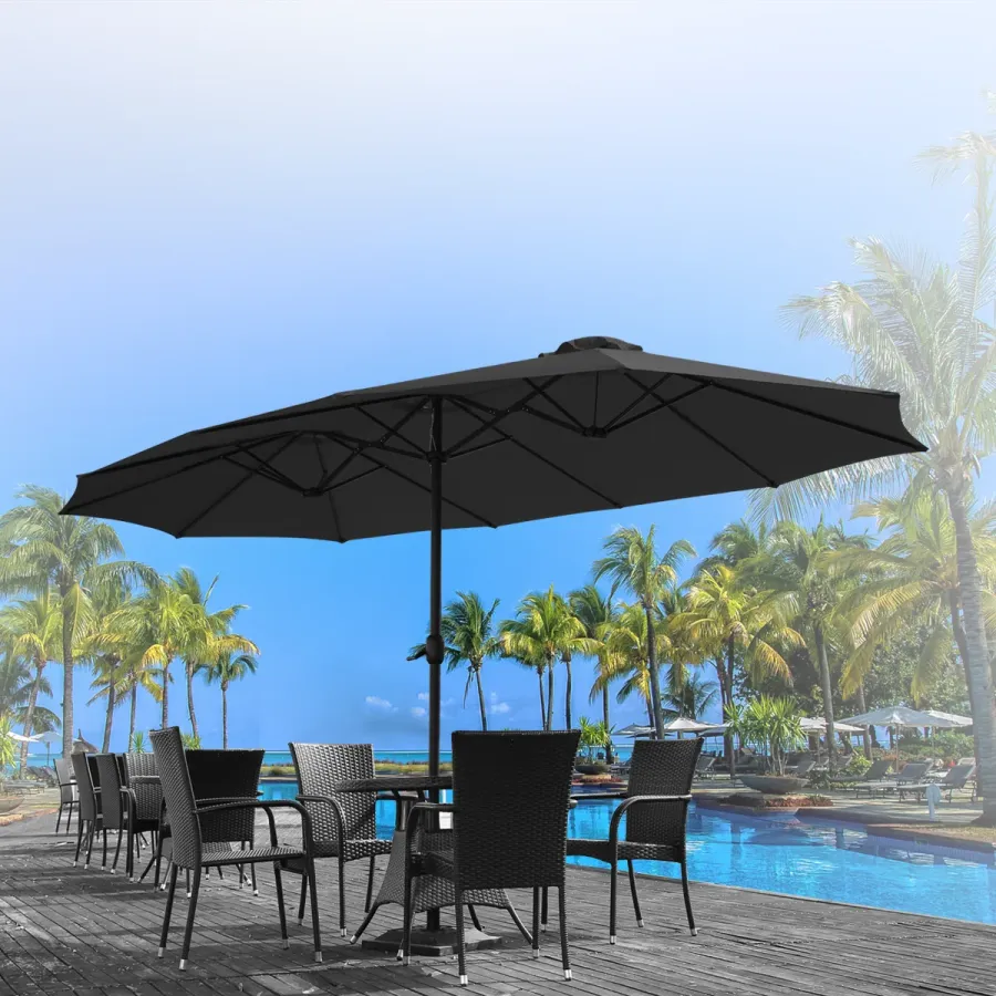 YODOLLA 15x9ft Double-Sided Patio Umbrella, Black