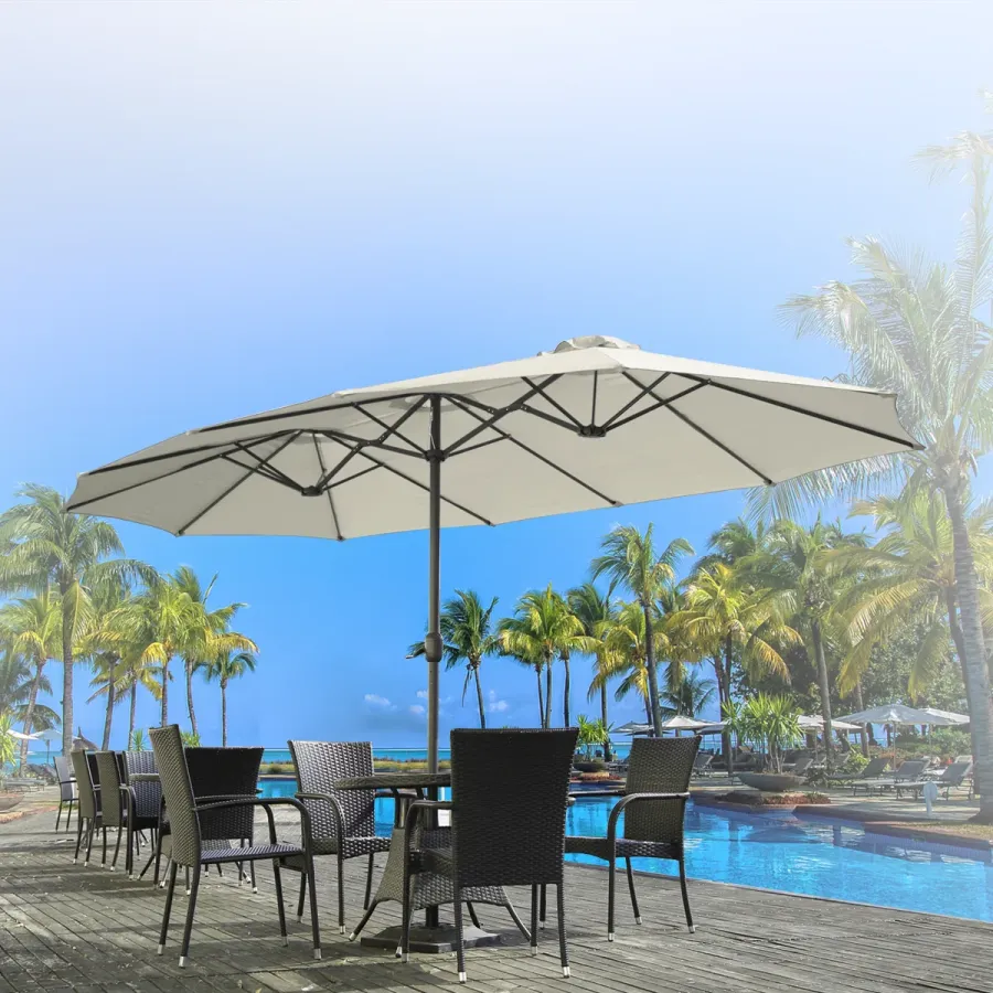 YODOLLA 15x9ft Double-Sided Patio Umbrella, Cream