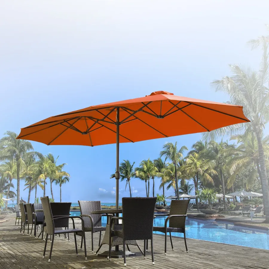 YODOLLA 15x9ft Double-Sided Patio Umbrella, Orange