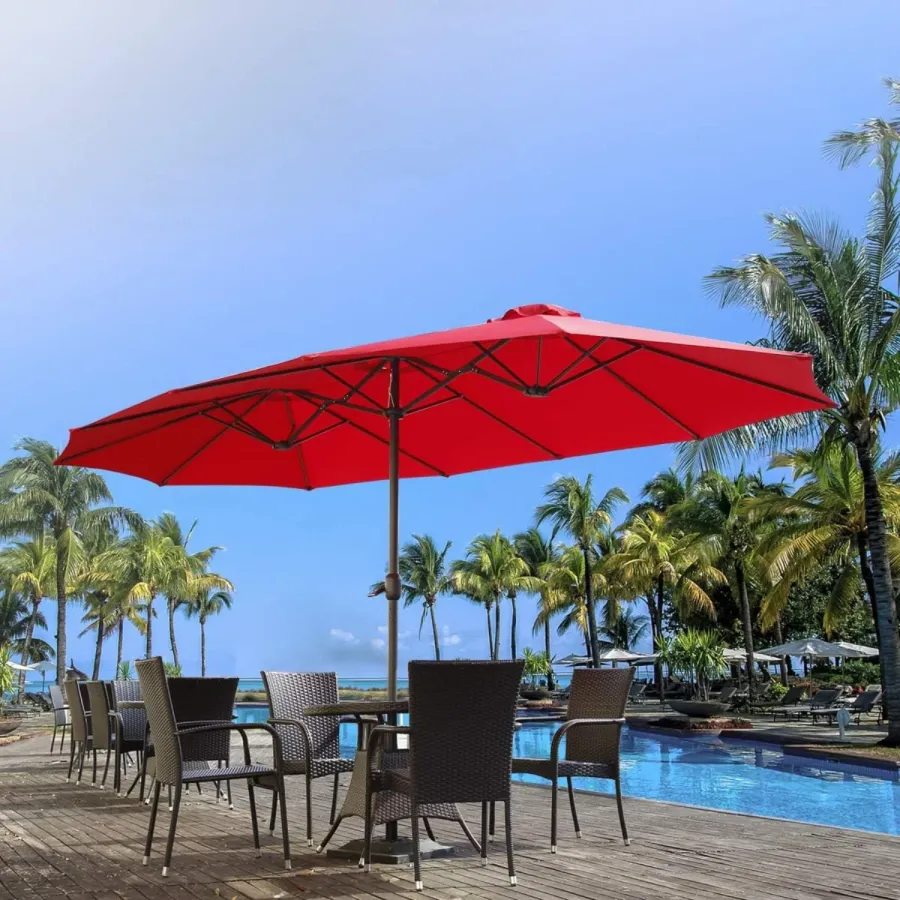 YODOLLA 15x9ft Double-Sided Patio Umbrella, Red